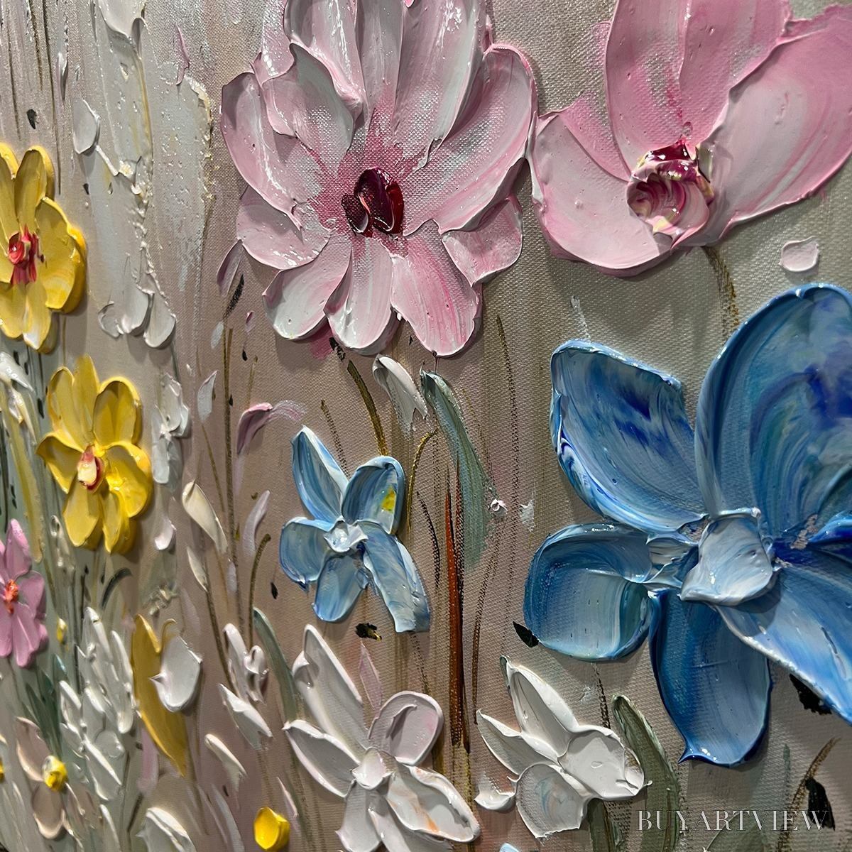BUYARTVIEW Whispering Meadow – Textured Floral Impasto Oil Painting - image 3