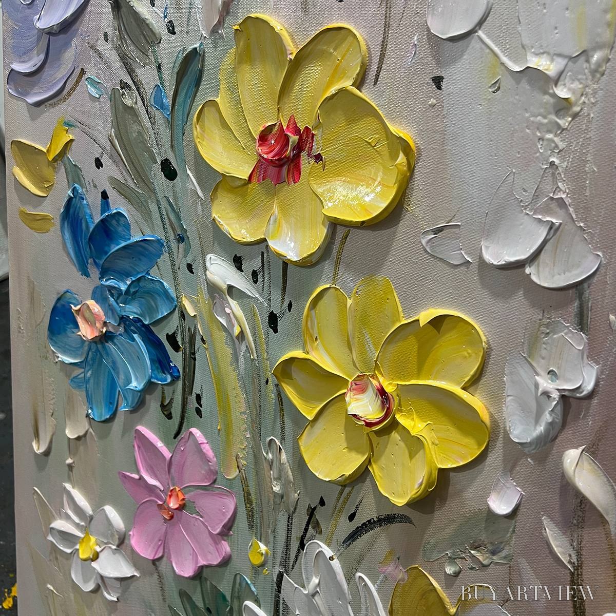 BUYARTVIEW Whispering Meadow – Textured Floral Impasto Oil Painting - image 5