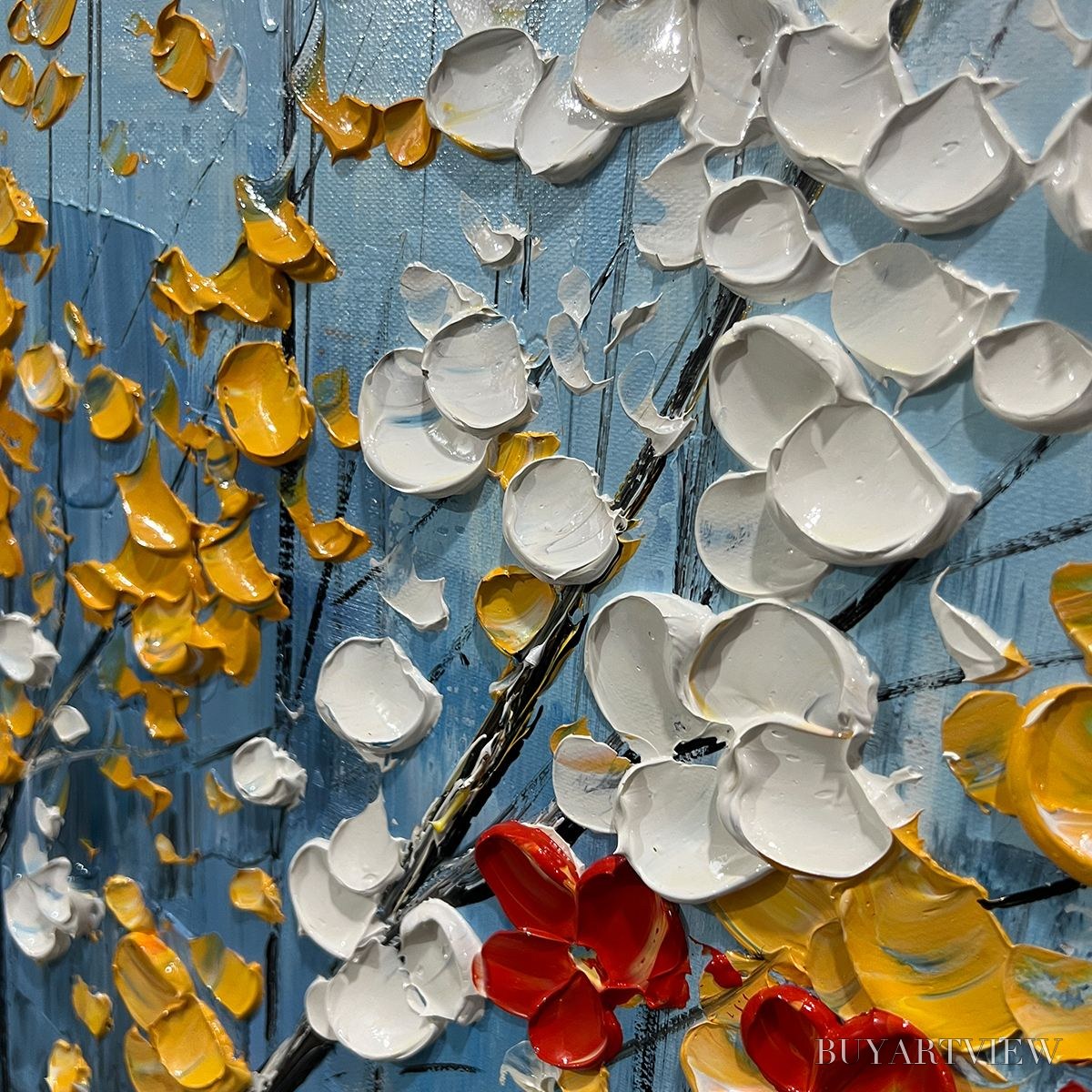 BUYARTVIEW Blossoming Branch – Textured Floral Oil Painting - image 3