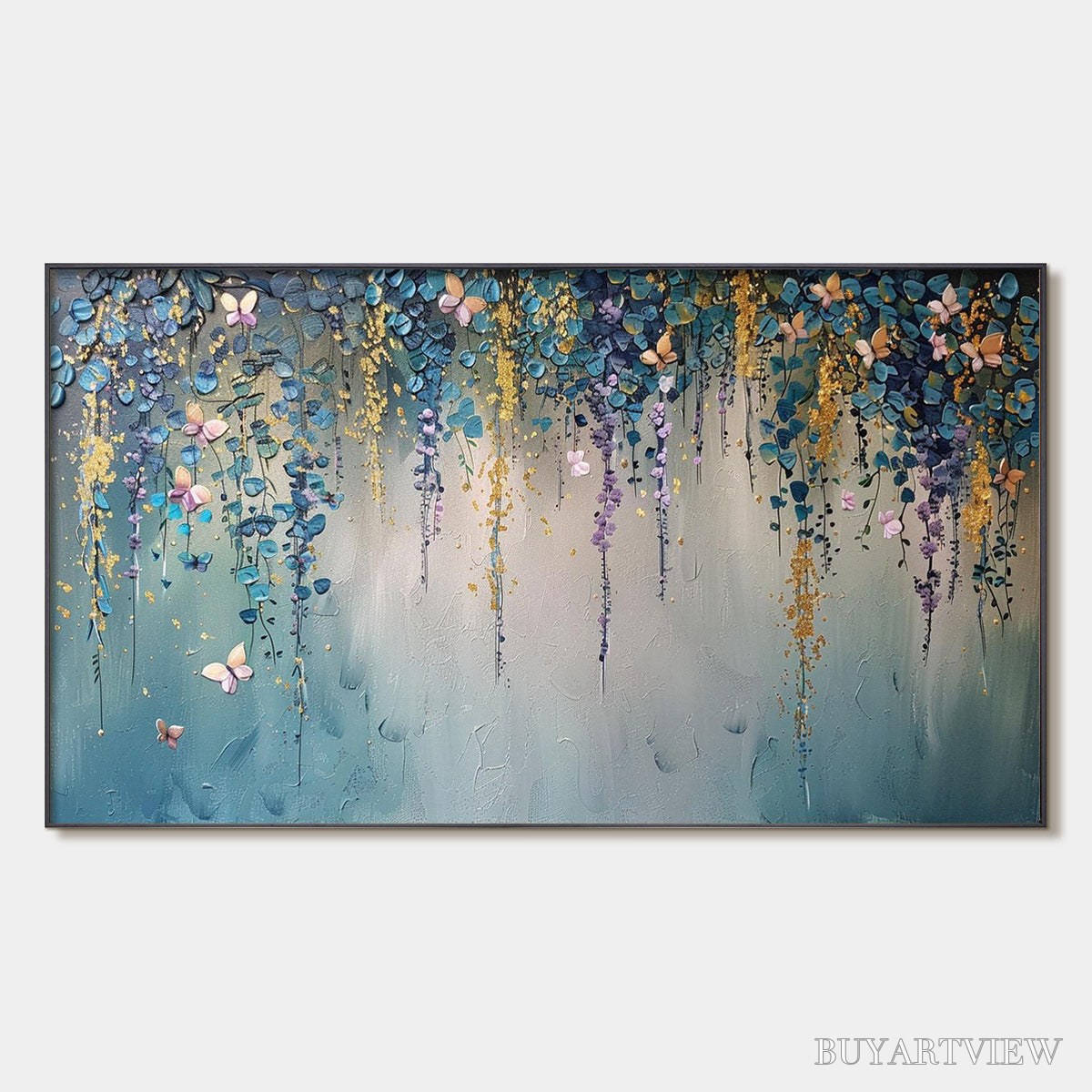 BUYARTVIEW Cascade – Panoramic Floral and Butterfly Oil Painting - image 1