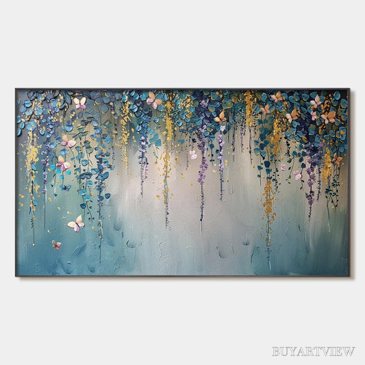 BUYARTVIEW Cascade – Panoramic Floral and Butterfly Oil Painting - image 1