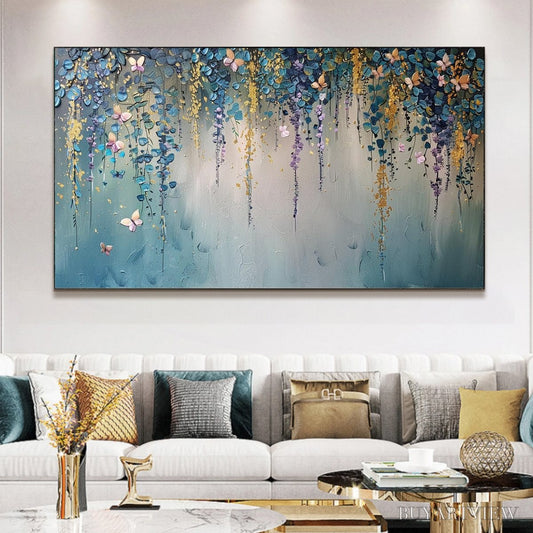 BUYARTVIEW Cascade – Panoramic Floral and Butterfly Oil Painting - image 2