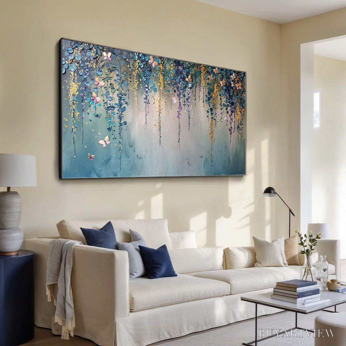 BUYARTVIEW Cascade – Panoramic Floral and Butterfly Oil Painting - image 4