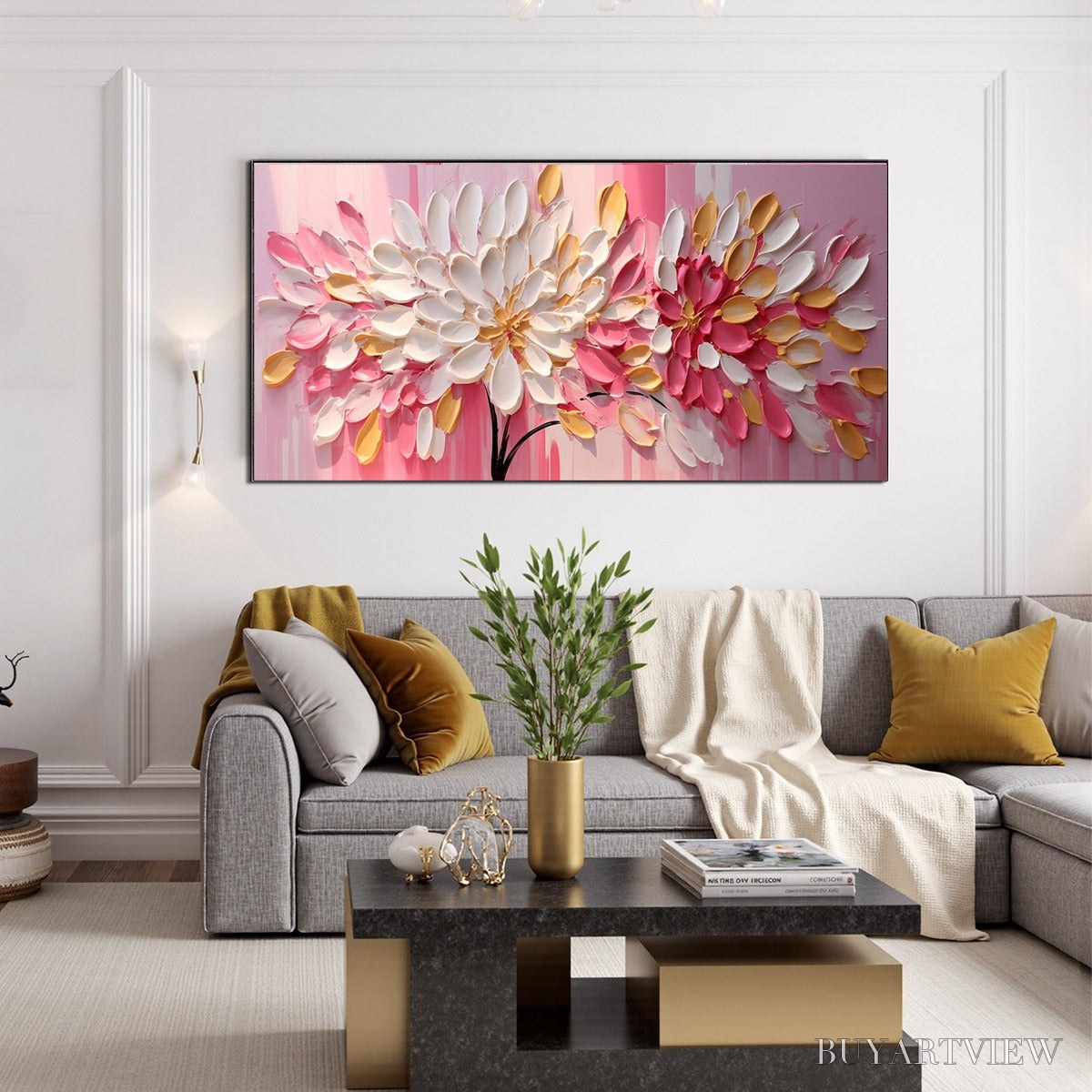 BUYARTVIEW Blushing Blooms – Textured Impasto Floral Oil Painting - image 4