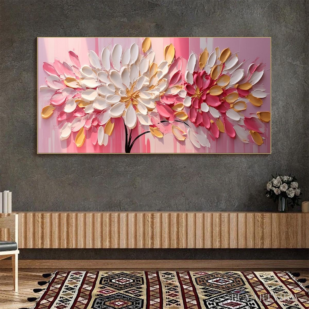 BUYARTVIEW Blushing Blooms – Textured Impasto Floral Oil Painting - image 5