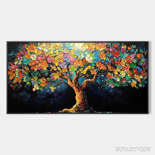 BUYARTVIEW Rainbow Bloom – Impasto Palette Knife Floral Tree Painting - image 1