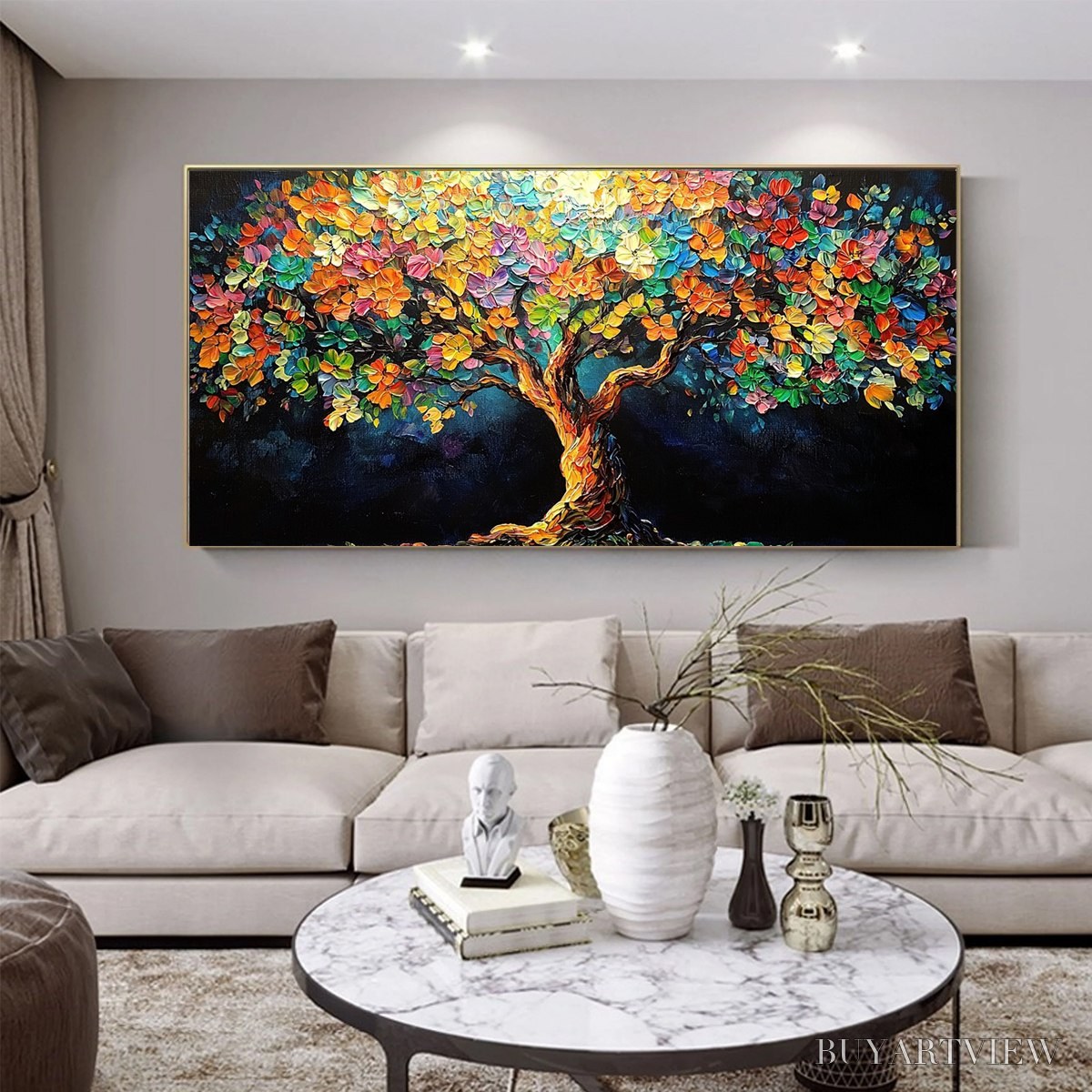 BUYARTVIEW Rainbow Bloom – Impasto Palette Knife Floral Tree Painting - image 2