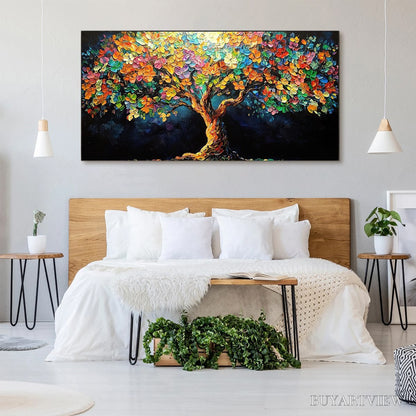 BUYARTVIEW Rainbow Bloom – Impasto Palette Knife Floral Tree Painting - image 4