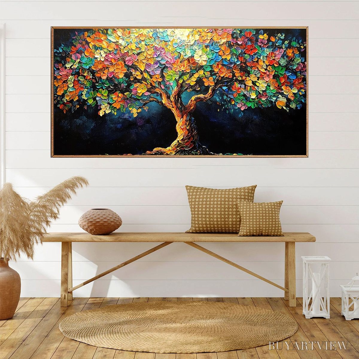 BUYARTVIEW Rainbow Bloom – Impasto Palette Knife Floral Tree Painting - image 5