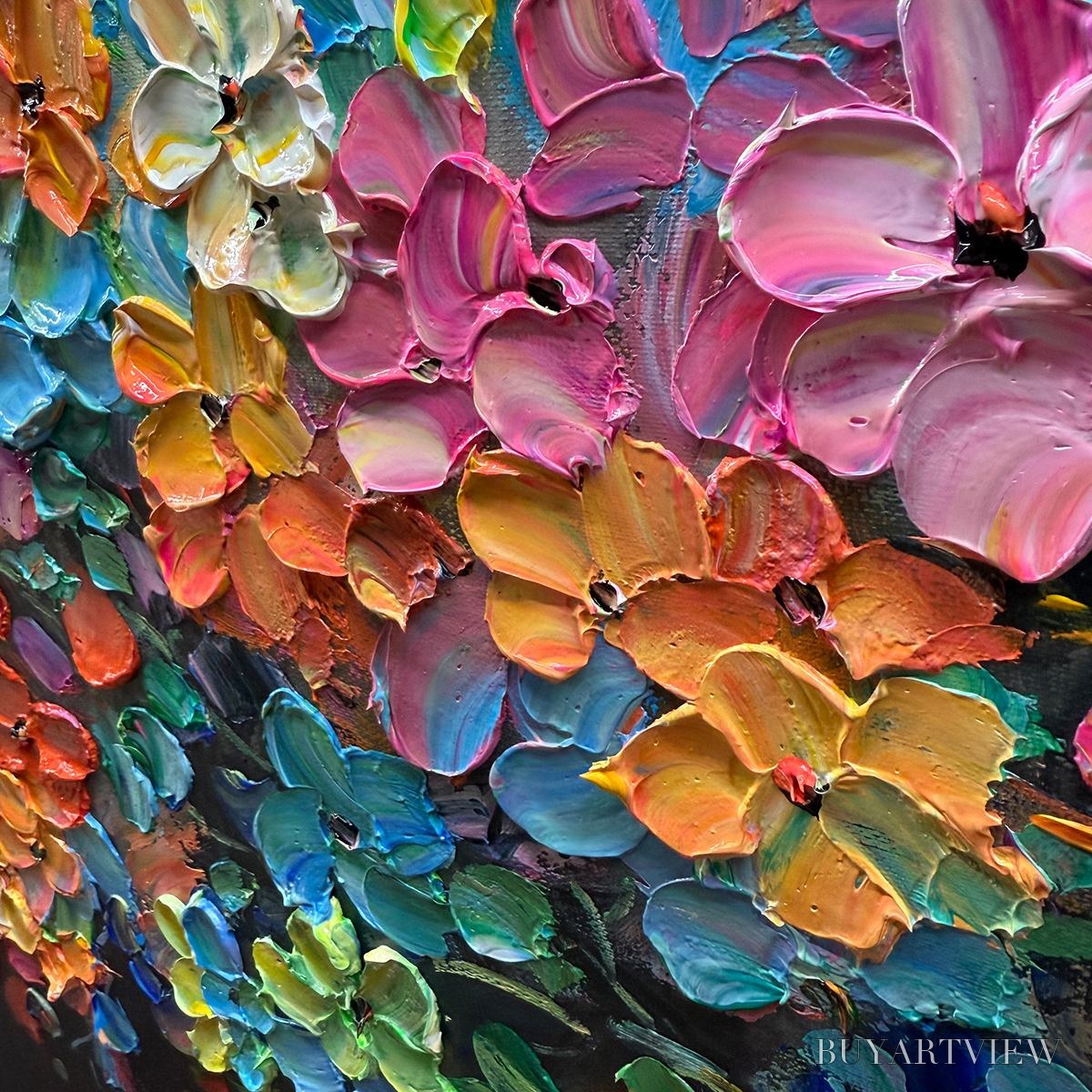 BUYARTVIEW Rainbow Bloom – Impasto Palette Knife Floral Tree Painting - image 6