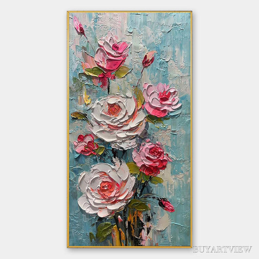 BUYARTVIEW Blushing Bouquet – Textured Floral Impasto Oil Painting - image 1