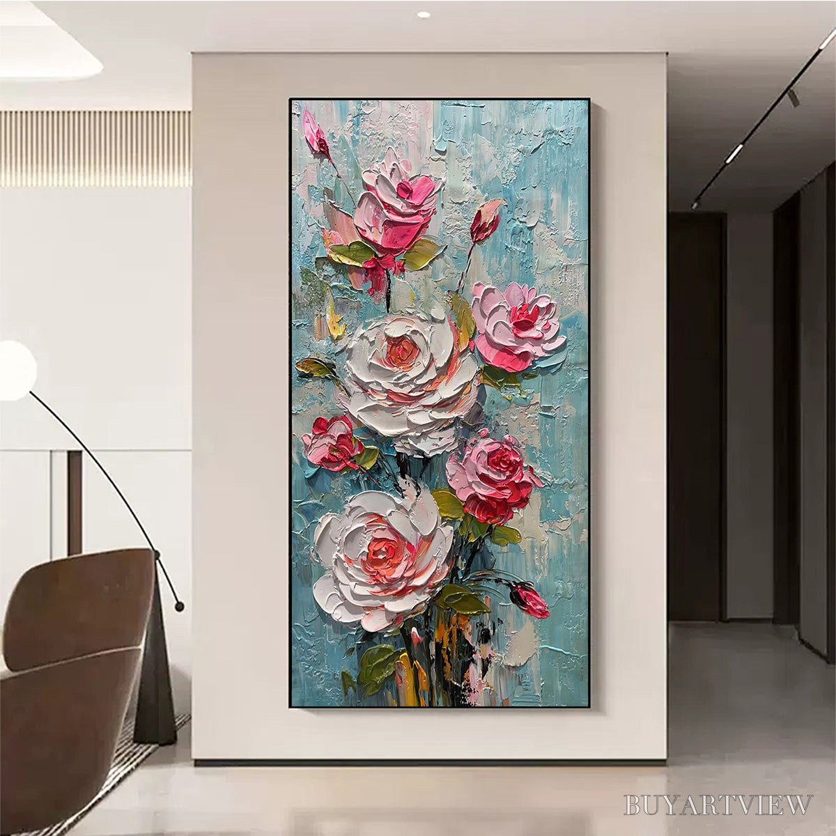 BUYARTVIEW Blushing Bouquet – Textured Floral Impasto Oil Painting - image 2