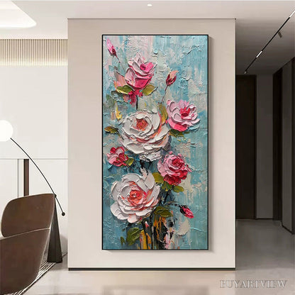 BUYARTVIEW Blushing Bouquet – Textured Floral Impasto Oil Painting - image 2
