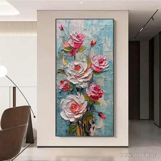 BUYARTVIEW Blushing Bouquet – Textured Floral Impasto Oil Painting - image 2