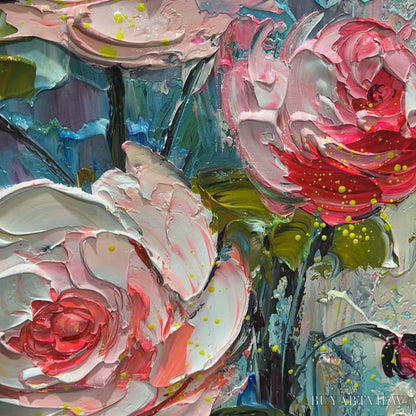 BUYARTVIEW Blushing Bouquet – Textured Floral Impasto Oil Painting - image 3
