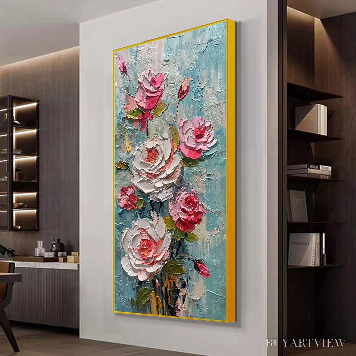 BUYARTVIEW Blushing Bouquet – Textured Floral Impasto Oil Painting - image 4