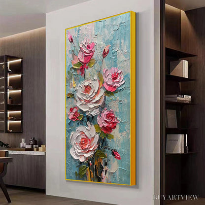 BUYARTVIEW Blushing Bouquet – Textured Floral Impasto Oil Painting - image 4