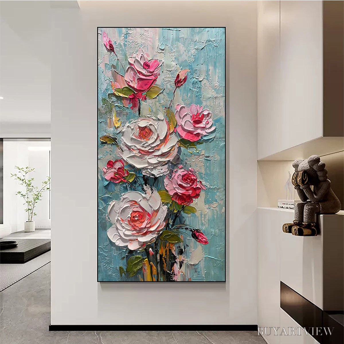 BUYARTVIEW Blushing Bouquet – Textured Floral Impasto Oil Painting - image 5