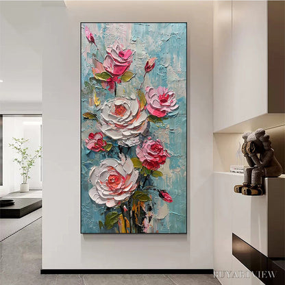 BUYARTVIEW Blushing Bouquet – Textured Floral Impasto Oil Painting - image 5
