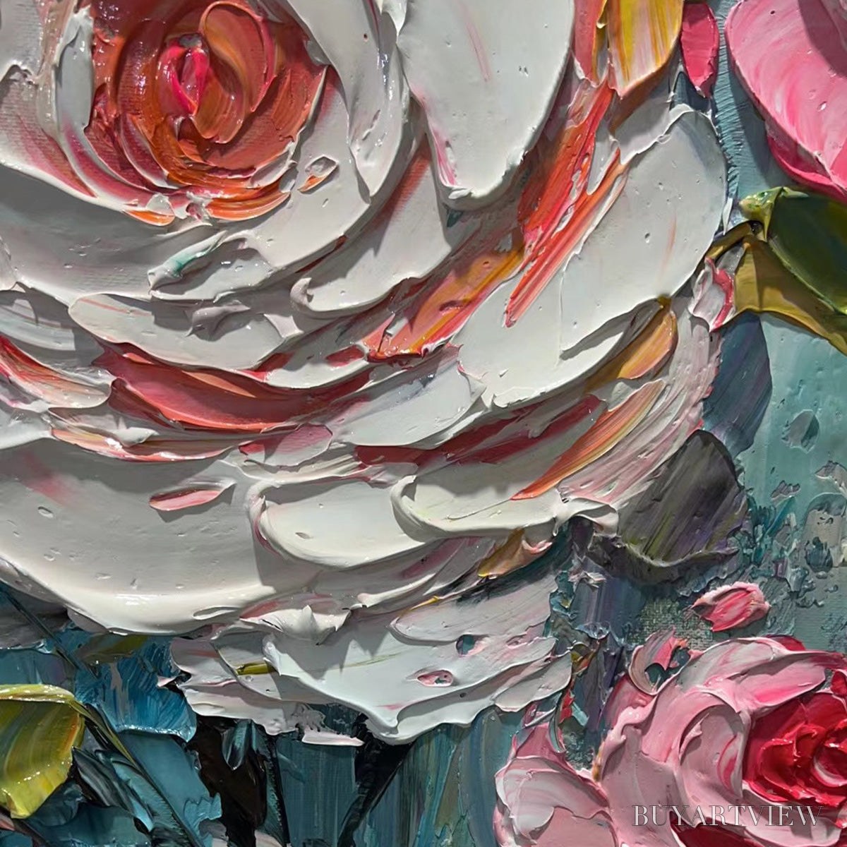 BUYARTVIEW Blushing Bouquet – Textured Floral Impasto Oil Painting - image 6