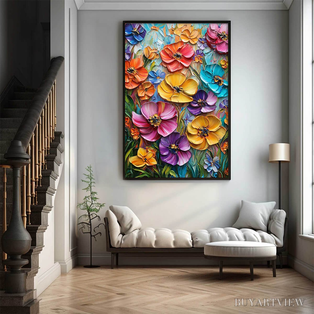 BUYARTVIEW Blooming Rhapsody – Colorful Impasto Floral Oil Painting - image 5