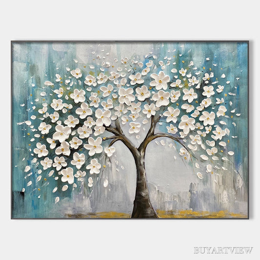 BUYARTVIEW Blossom Dream – White Floral Impasto Oil Painting - image 1