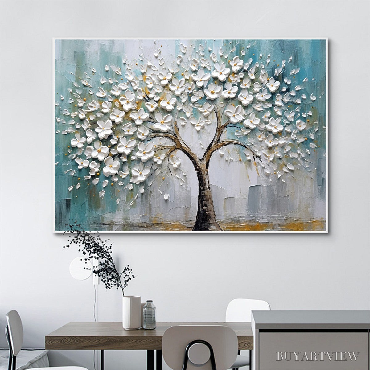 BUYARTVIEW Blossom Dream – White Floral Impasto Oil Painting - image 2