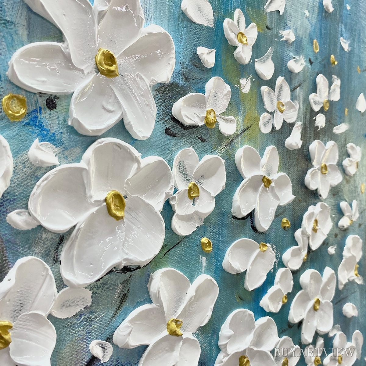 BUYARTVIEW Blossom Dream – White Floral Impasto Oil Painting - image 3