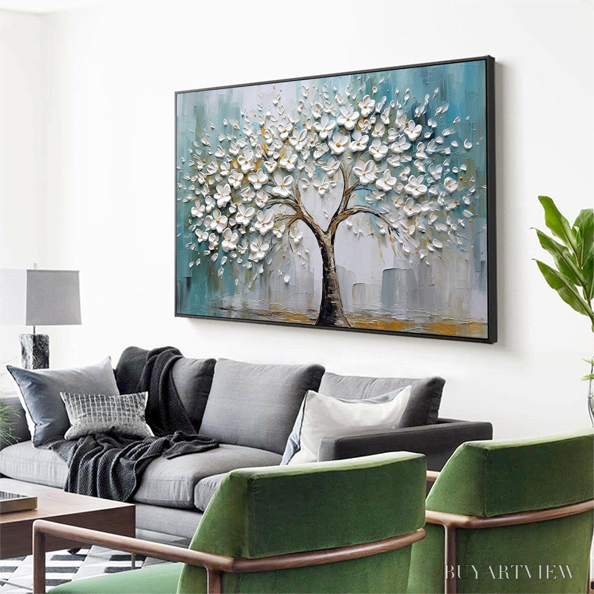 BUYARTVIEW Blossom Dream – White Floral Impasto Oil Painting - image 4