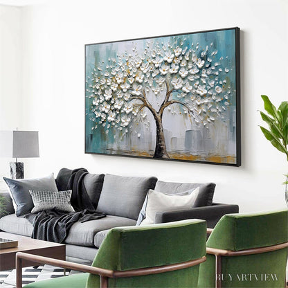 BUYARTVIEW Blossom Dream – White Floral Impasto Oil Painting - image 4