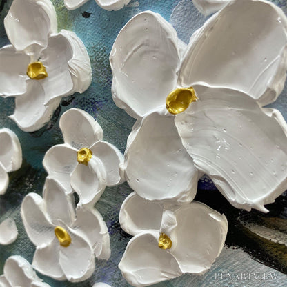 BUYARTVIEW Blossom Dream – White Floral Impasto Oil Painting - image 5