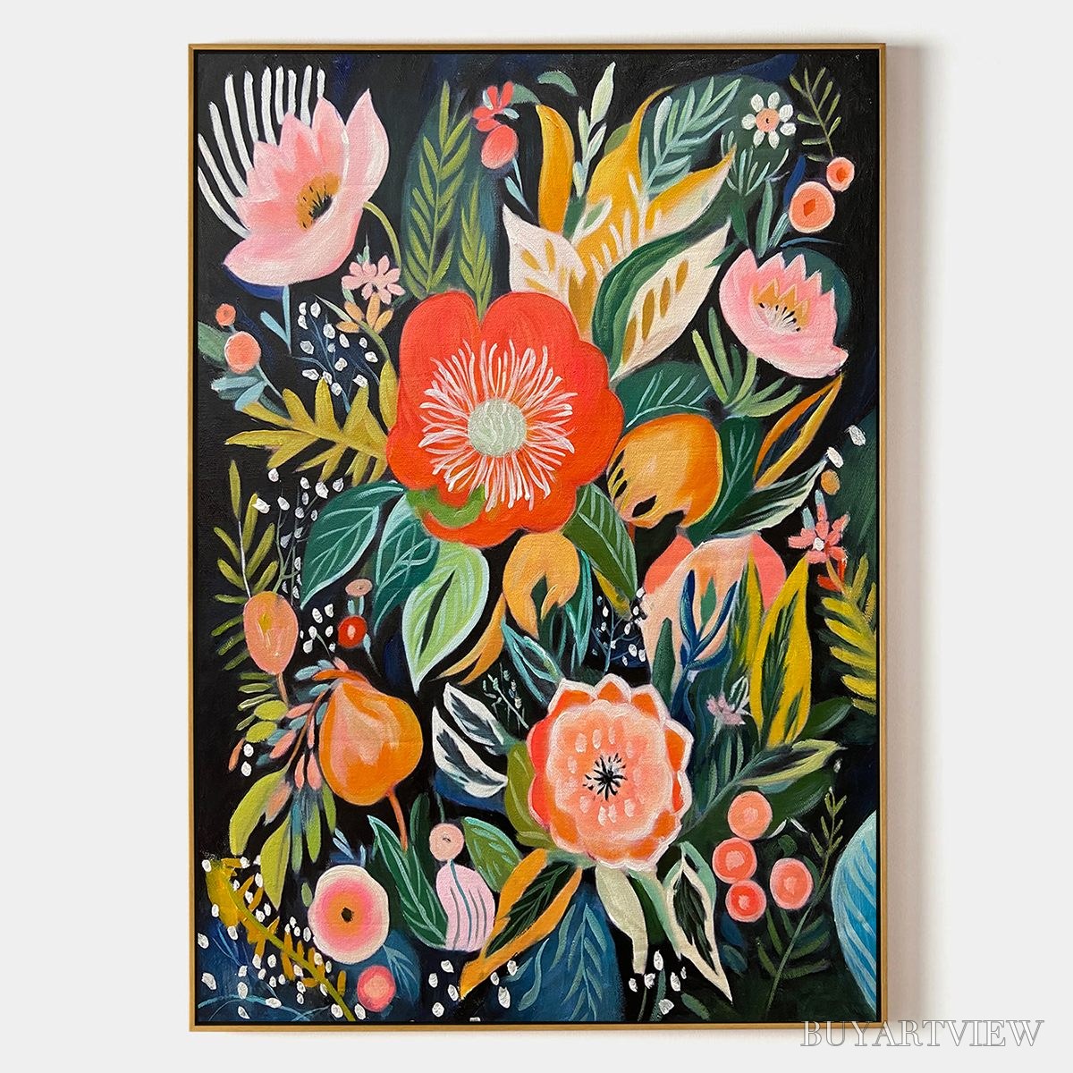 BUYARTVIEW Midnight Garden – Vibrant Floral Boho Oil Painting - image 1