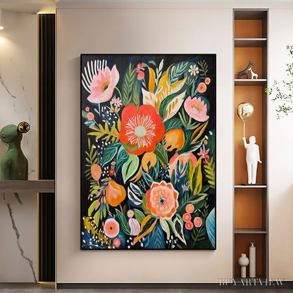BUYARTVIEW Midnight Garden – Vibrant Floral Boho Oil Painting - image 2