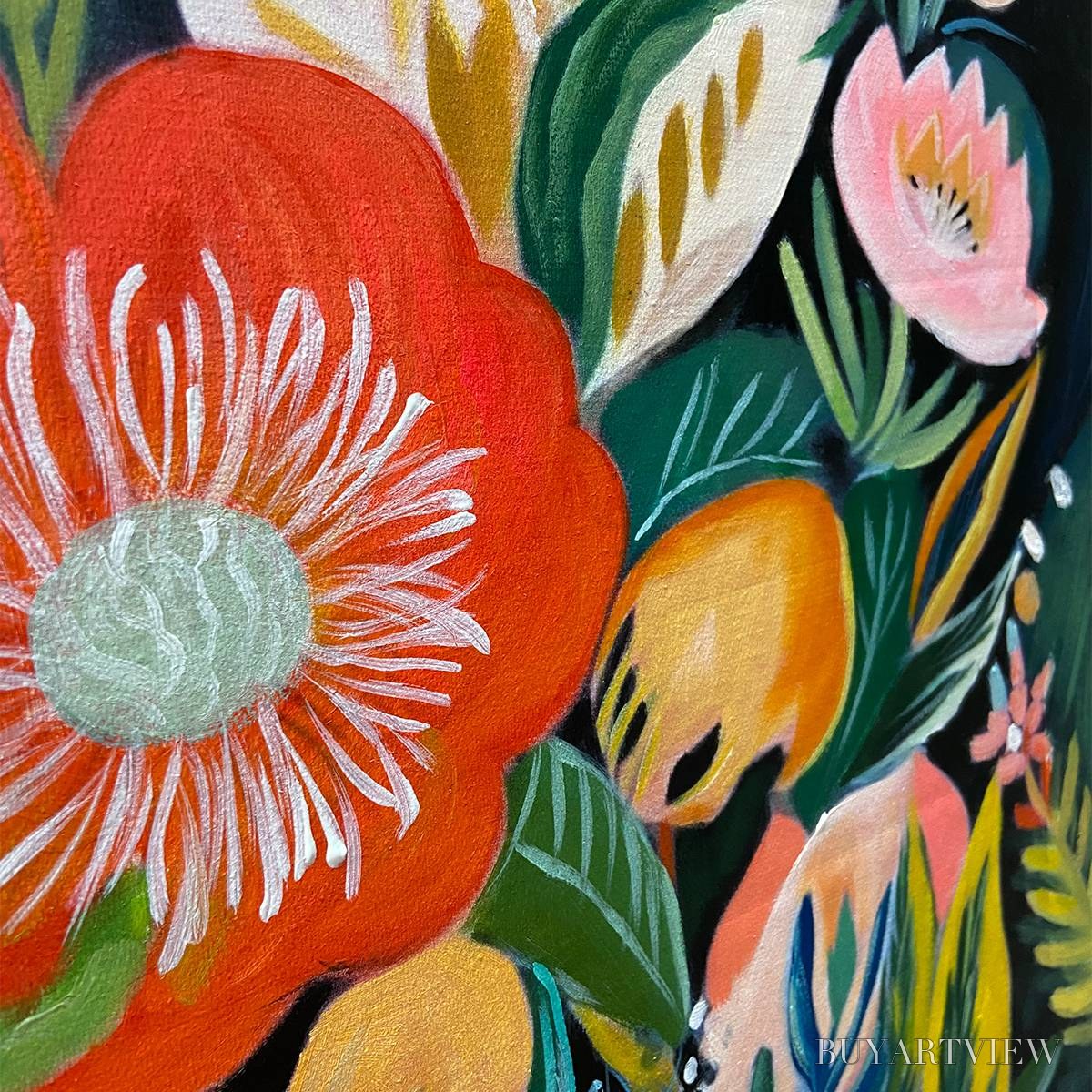 BUYARTVIEW Midnight Garden – Vibrant Floral Boho Oil Painting - image 3