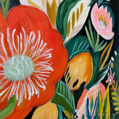 BUYARTVIEW Midnight Garden – Vibrant Floral Boho Oil Painting - image 3