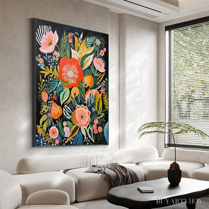 BUYARTVIEW Midnight Garden – Vibrant Floral Boho Oil Painting - image 4