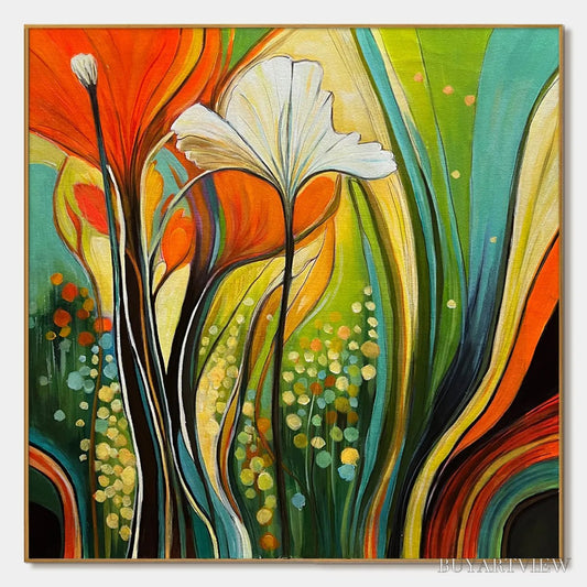 BUYARTVIEW Botanical Symphony – Modern Abstract Floral Oil Painting - image 1