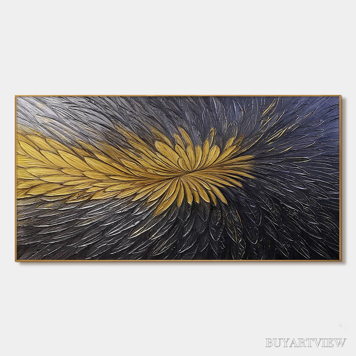 BUYARTVIEW Golden Bloom – Textured Abstract Gold Black Oil Painting - image 1