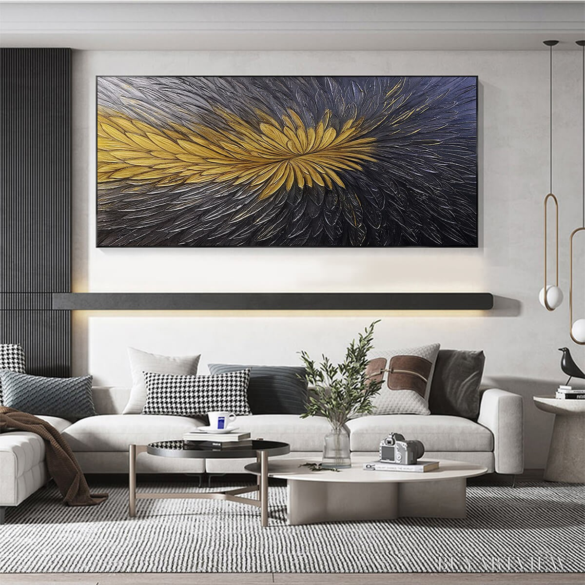 BUYARTVIEW Golden Bloom – Textured Abstract Gold Black Oil Painting - image 2