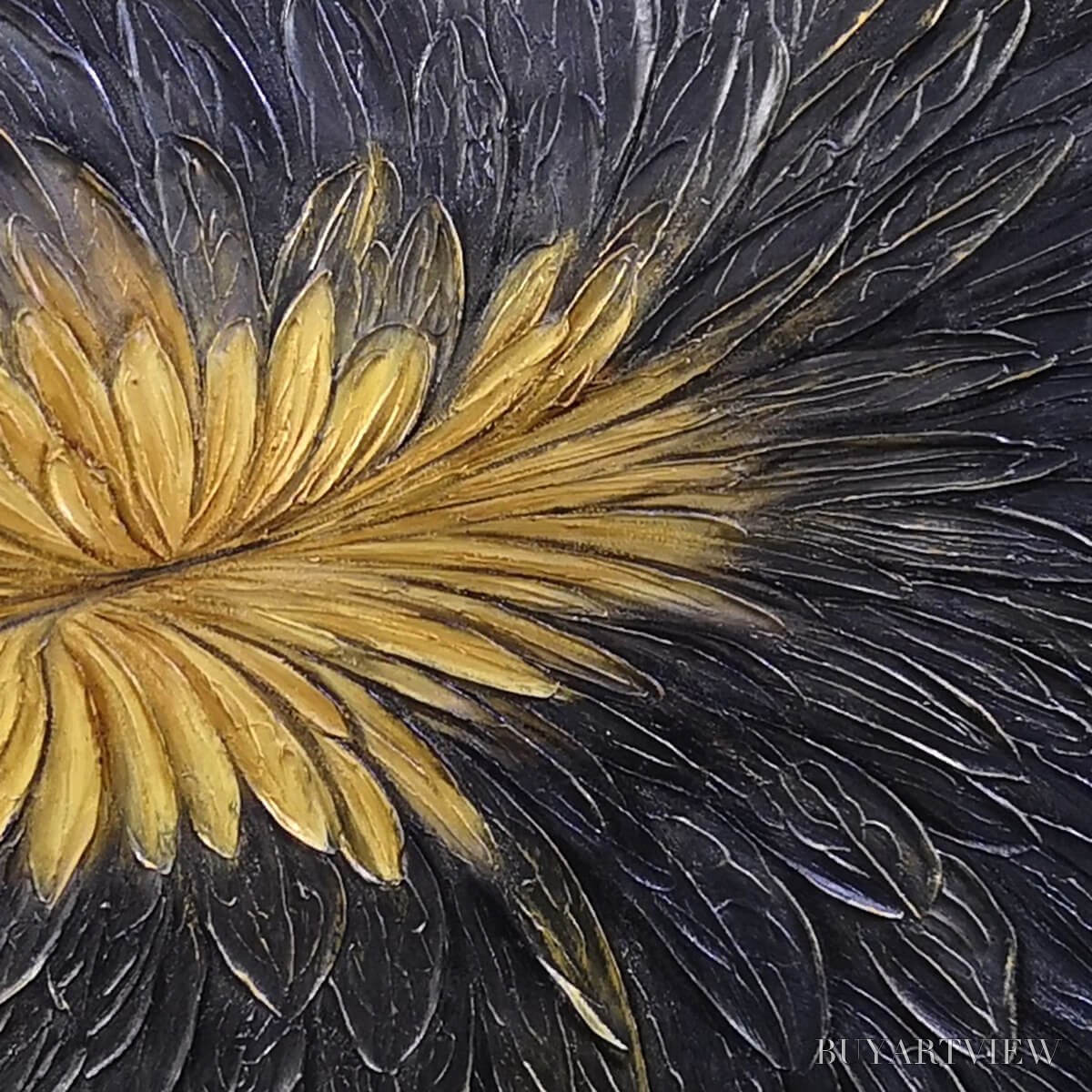 BUYARTVIEW Golden Bloom – Textured Abstract Gold Black Oil Painting - image 3