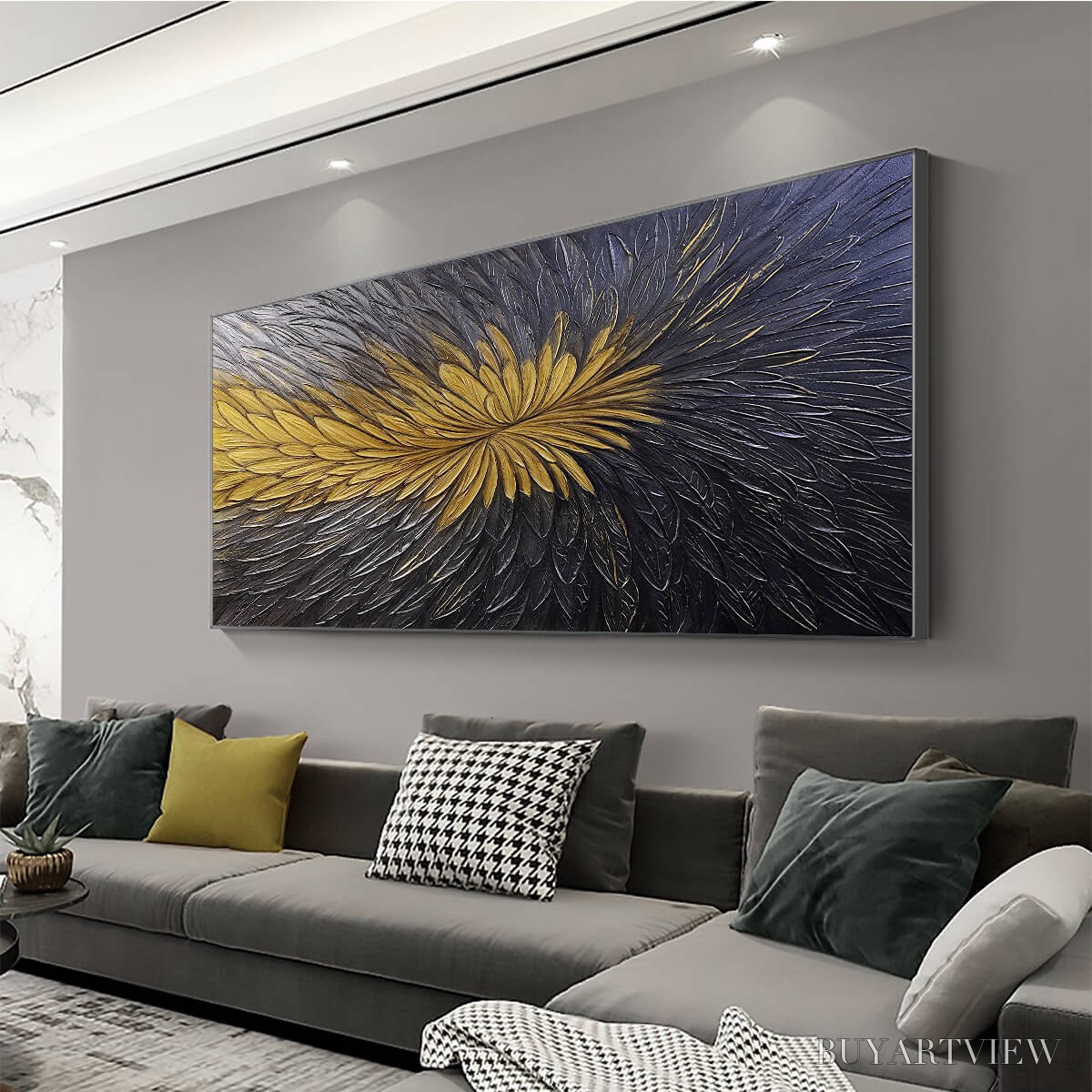 BUYARTVIEW Golden Bloom – Textured Abstract Gold Black Oil Painting - image 4