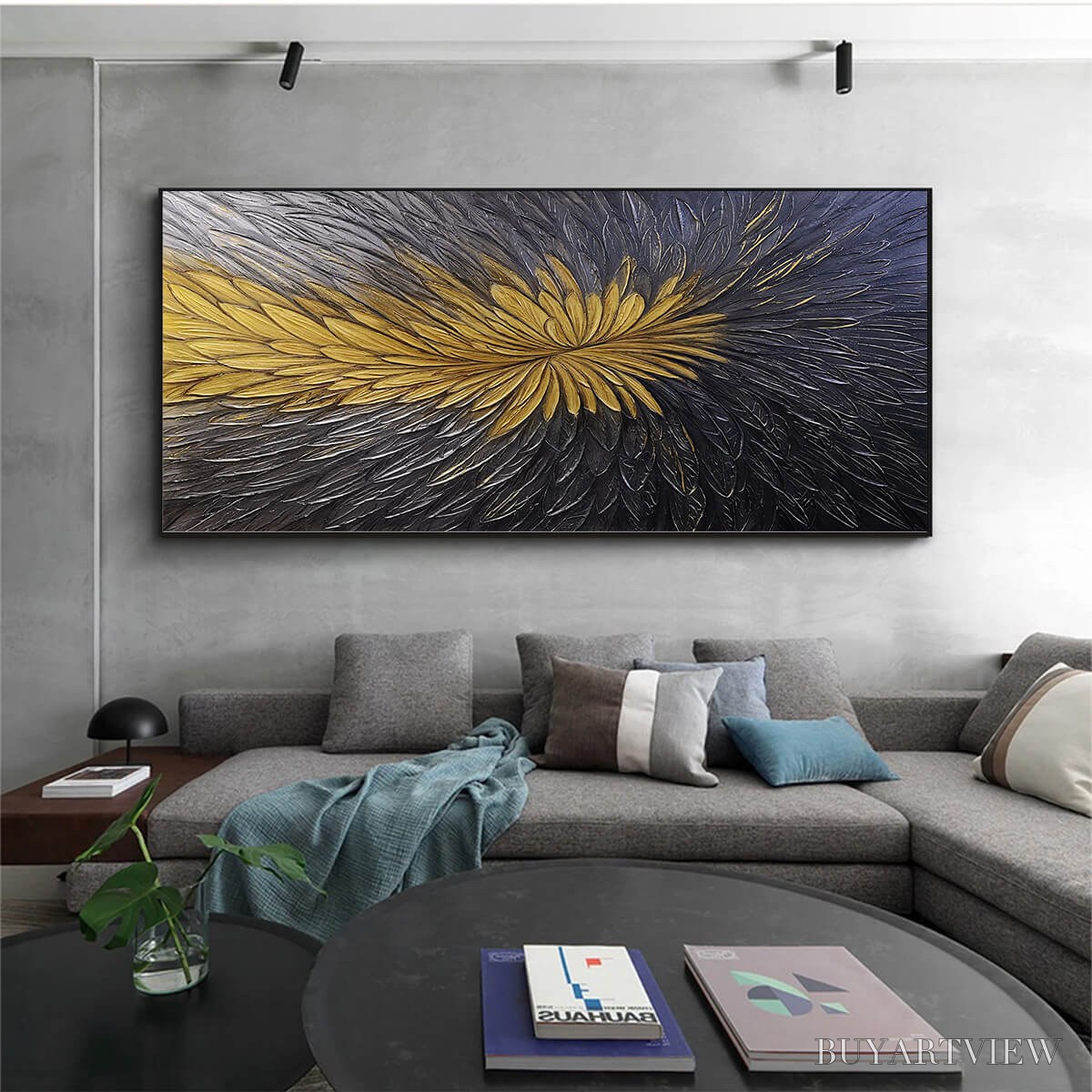 BUYARTVIEW Golden Bloom – Textured Abstract Gold Black Oil Painting - image 6