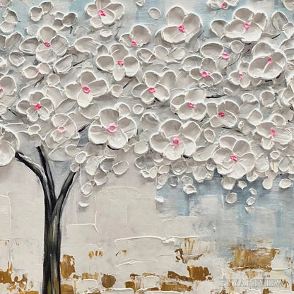 BUYARTVIEW Blossom Dream – Textured Blossom Tree Painting in White and Gold - image 5