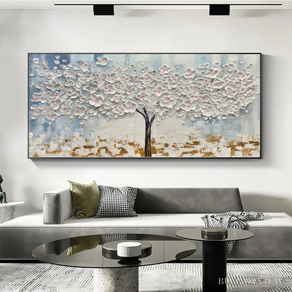 BUYARTVIEW Blossom Dream – Textured Blossom Tree Painting in White and Gold - image 6