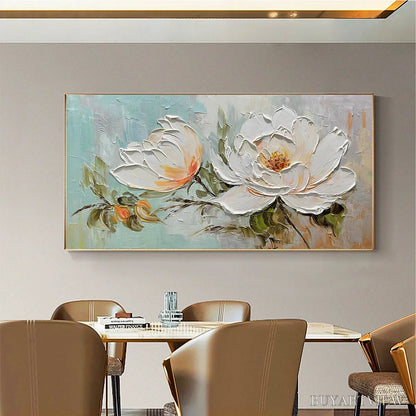 BUYARTVIEW Peony Harmony – Impasto Peony Painting in Soft White and Peach - image 2