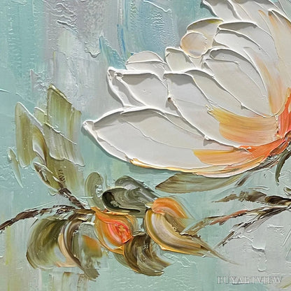 BUYARTVIEW Peony Harmony – Impasto Peony Painting in Soft White and Peach - image 5