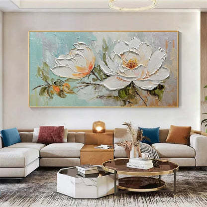 BUYARTVIEW Peony Harmony – Impasto Peony Painting in Soft White and Peach - image 6