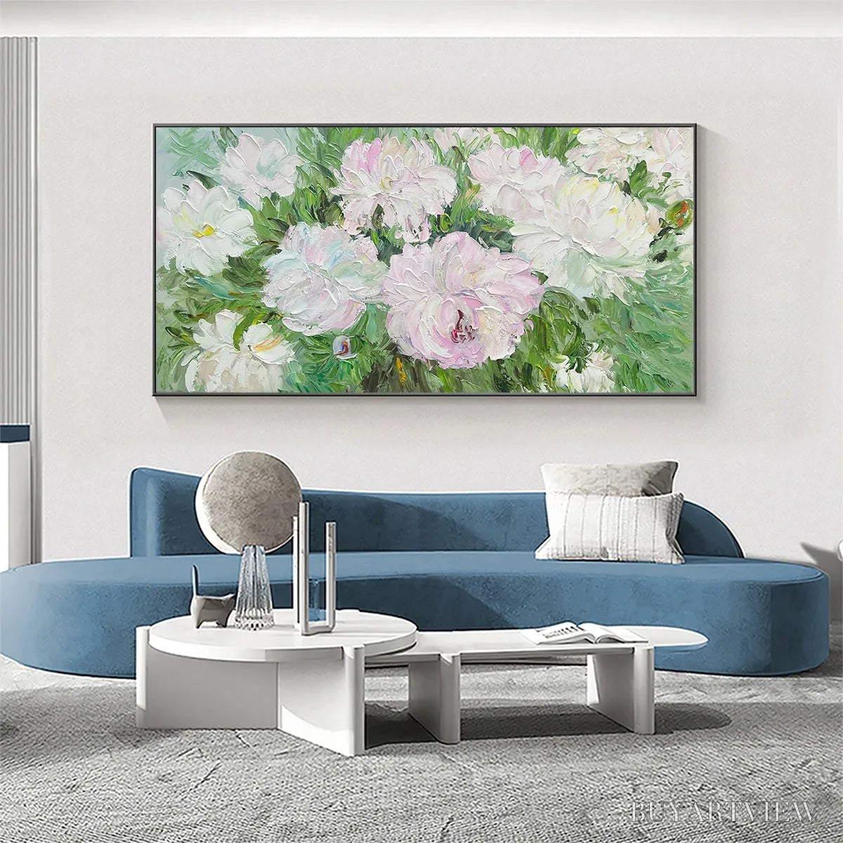 BUYARTVIEW Blushing Peonies – Floral Painting in Soft Pink and White - image 2