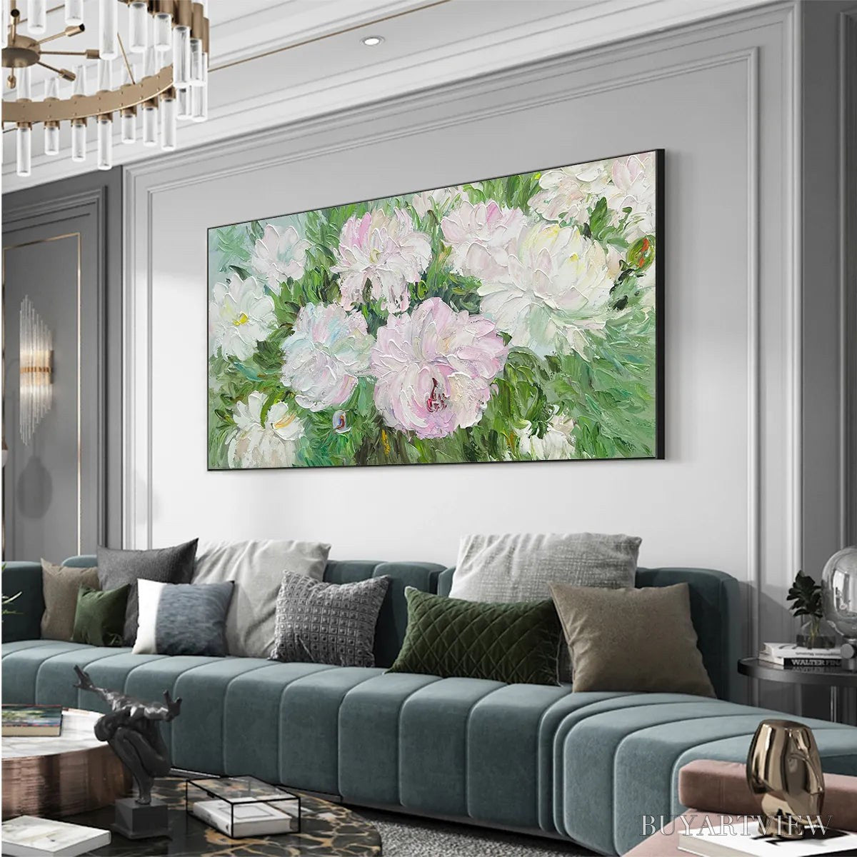 BUYARTVIEW Blushing Peonies – Floral Painting in Soft Pink and White - image 4