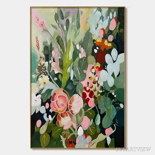 BUYARTVIEW Secret Garden – Vertical Floral Painting in Vibrant Colors - image 1